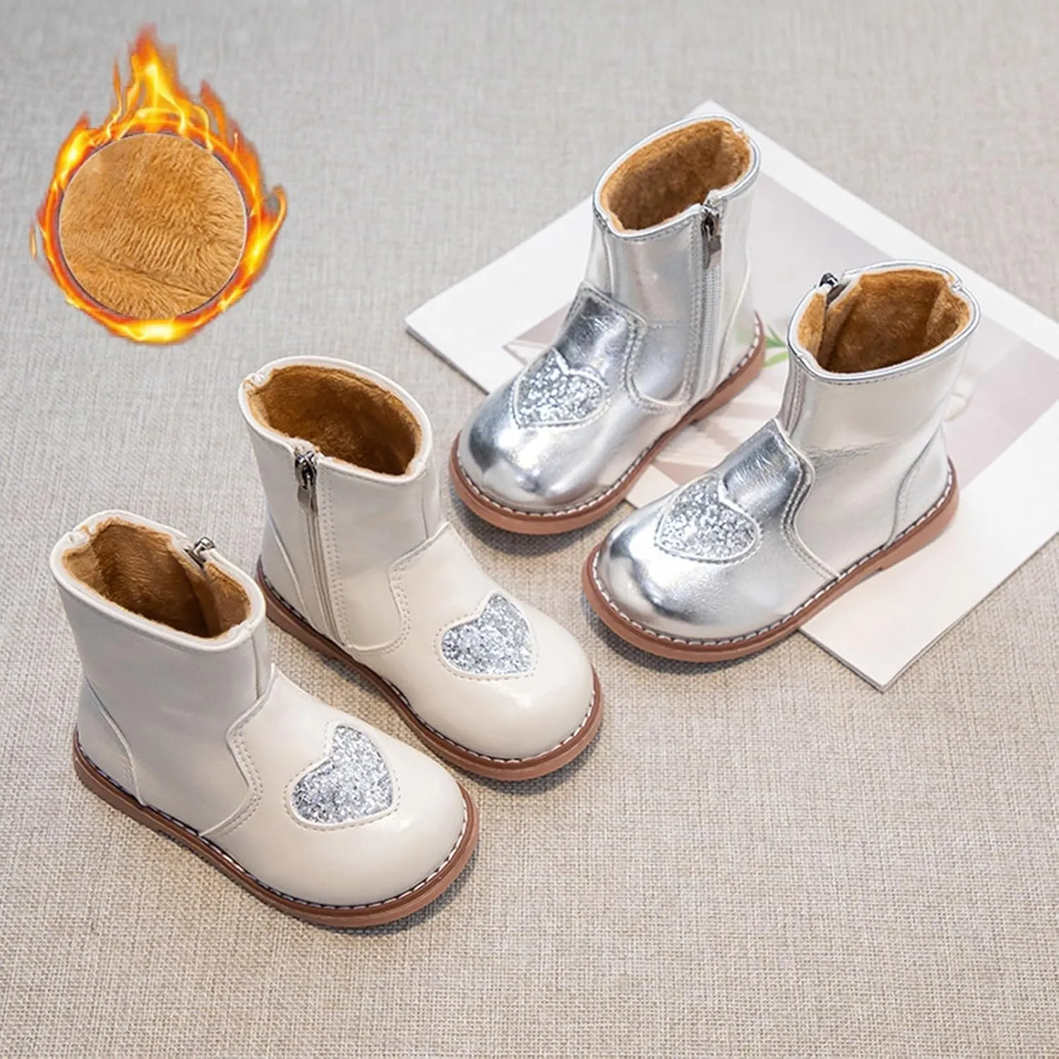 Girls Ankle Boots Girls Spring Autumn Winter Love Children's Ankle Boots Little Girls Side Zipper Outdoor Hiking Shoes