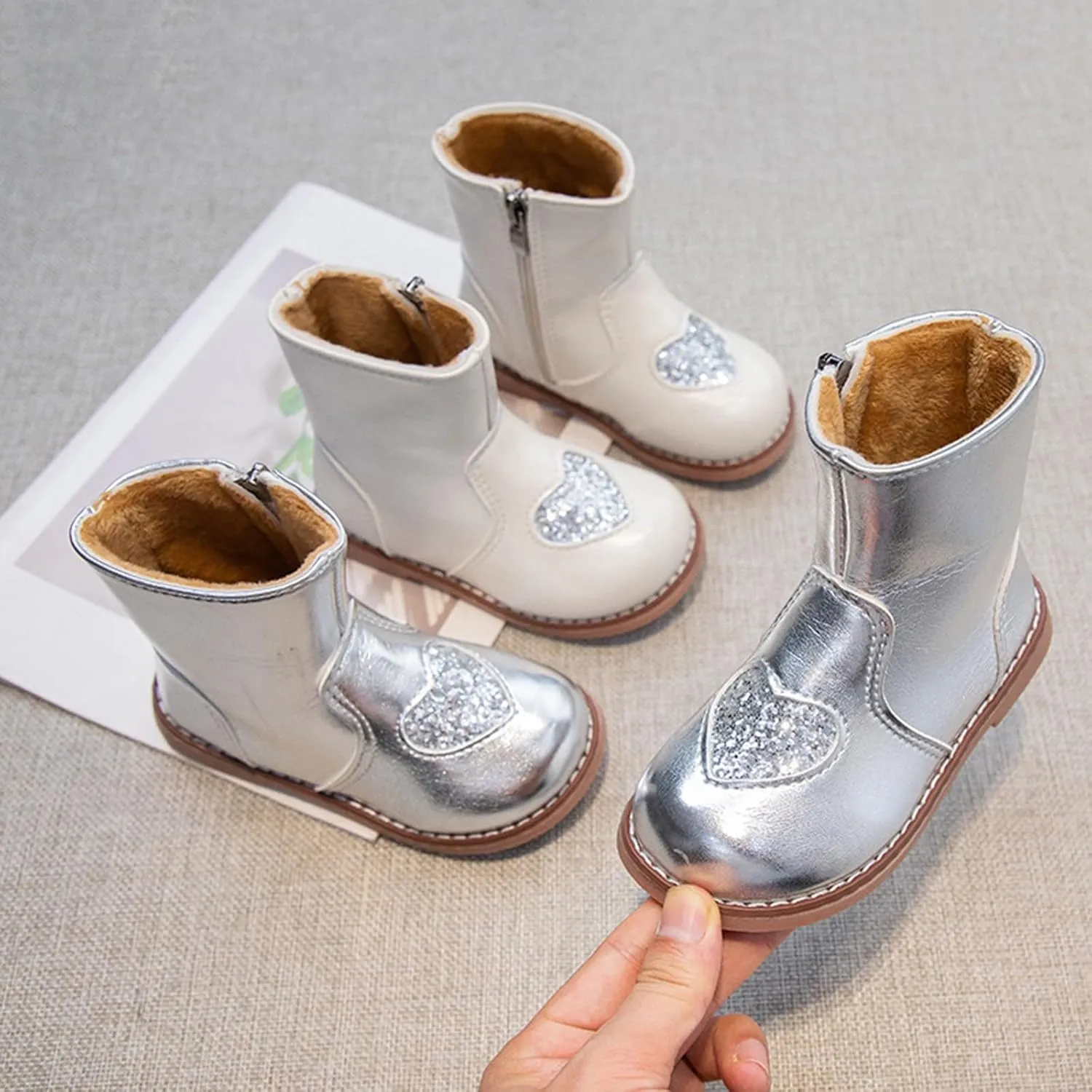Girls Ankle Boots Girls Spring Autumn Winter Love Children's Ankle Boots Little Girls Side Zipper Outdoor Hiking Shoes