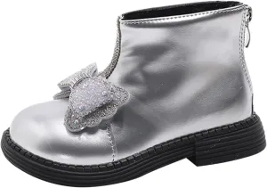 Girls Ankle Boots Girls Spring Autumn Winter Princess Versatile Bow Plus Velvet Warm Back Zipper Outdoor Hiking Shoes