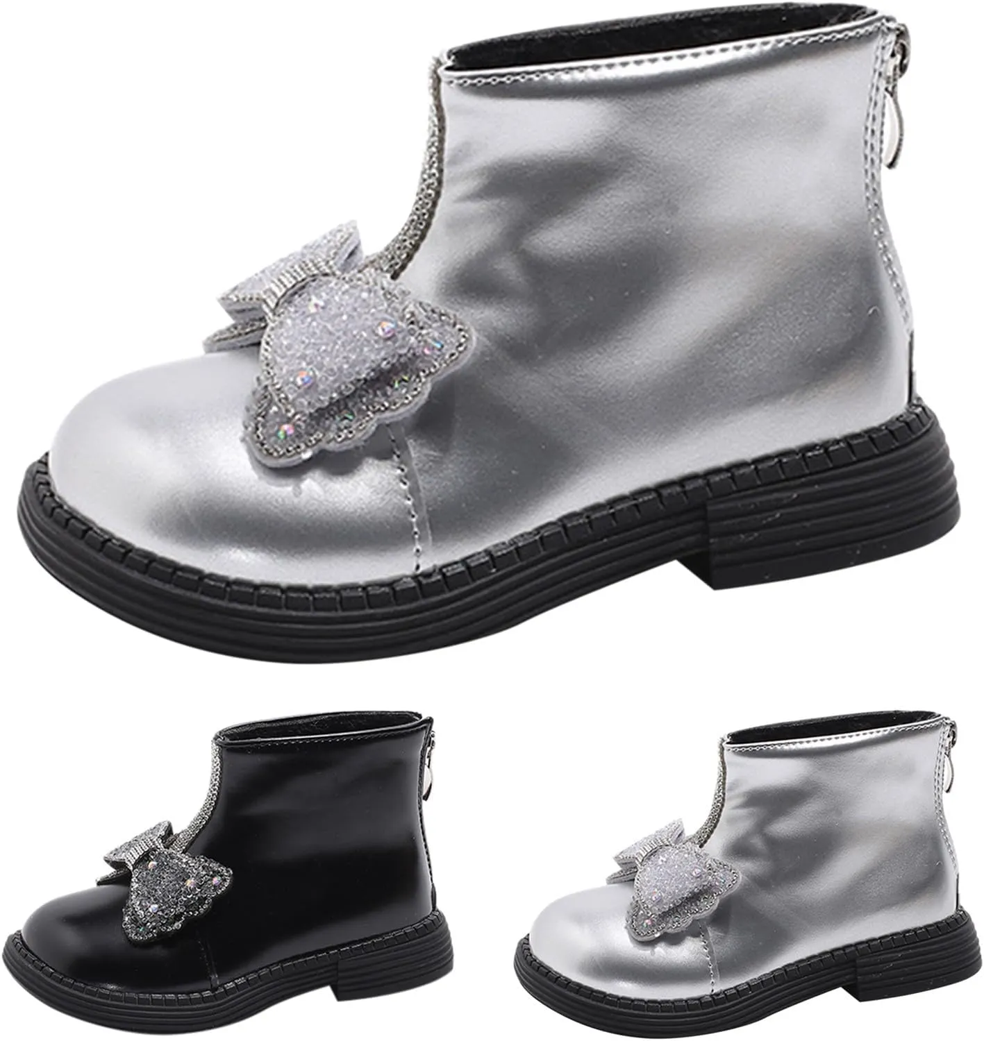 Girls Ankle Boots Girls Spring Autumn Winter Princess Versatile Bow Plus Velvet Warm Back Zipper Outdoor Hiking Shoes
