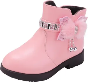 Girls Ankle Boots Kids Ankle Booties Comfortable Slip on Lug Sole Short Booties Side Zipper Bowknot Ankle Boots