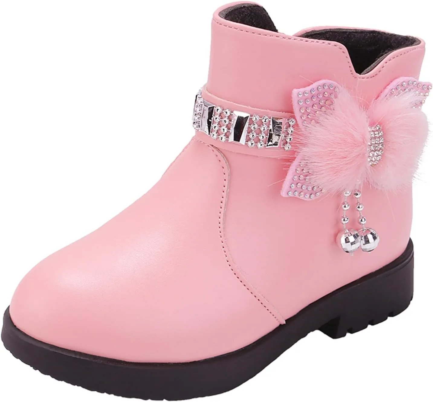Girls Ankle Boots Kids Ankle Booties Comfortable Slip on Lug Sole Short Booties Side Zipper Bowknot Ankle Boots