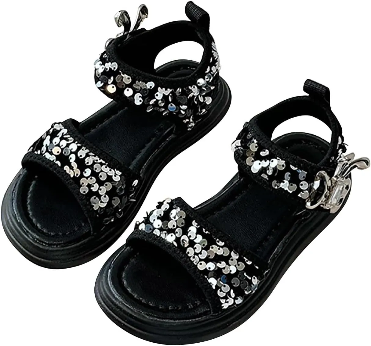 Girls Summer Soft Bottom Non Slip Sports Sequins Sandals Kids Beach Adjustable Color Platform Casual Shoes