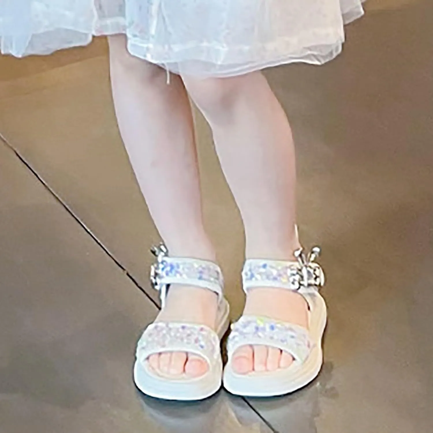 Girls Summer Soft Bottom Non Slip Sports Sequins Sandals Kids Beach Adjustable Color Platform Casual Shoes
