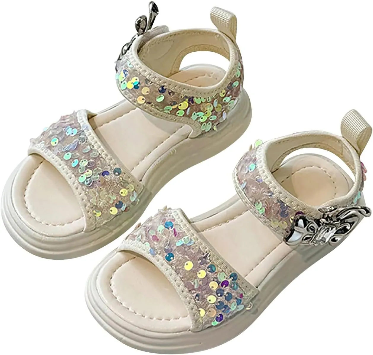 Girls Summer Soft Bottom Non Slip Sports Sequins Sandals Kids Beach Adjustable Color Platform Casual Shoes