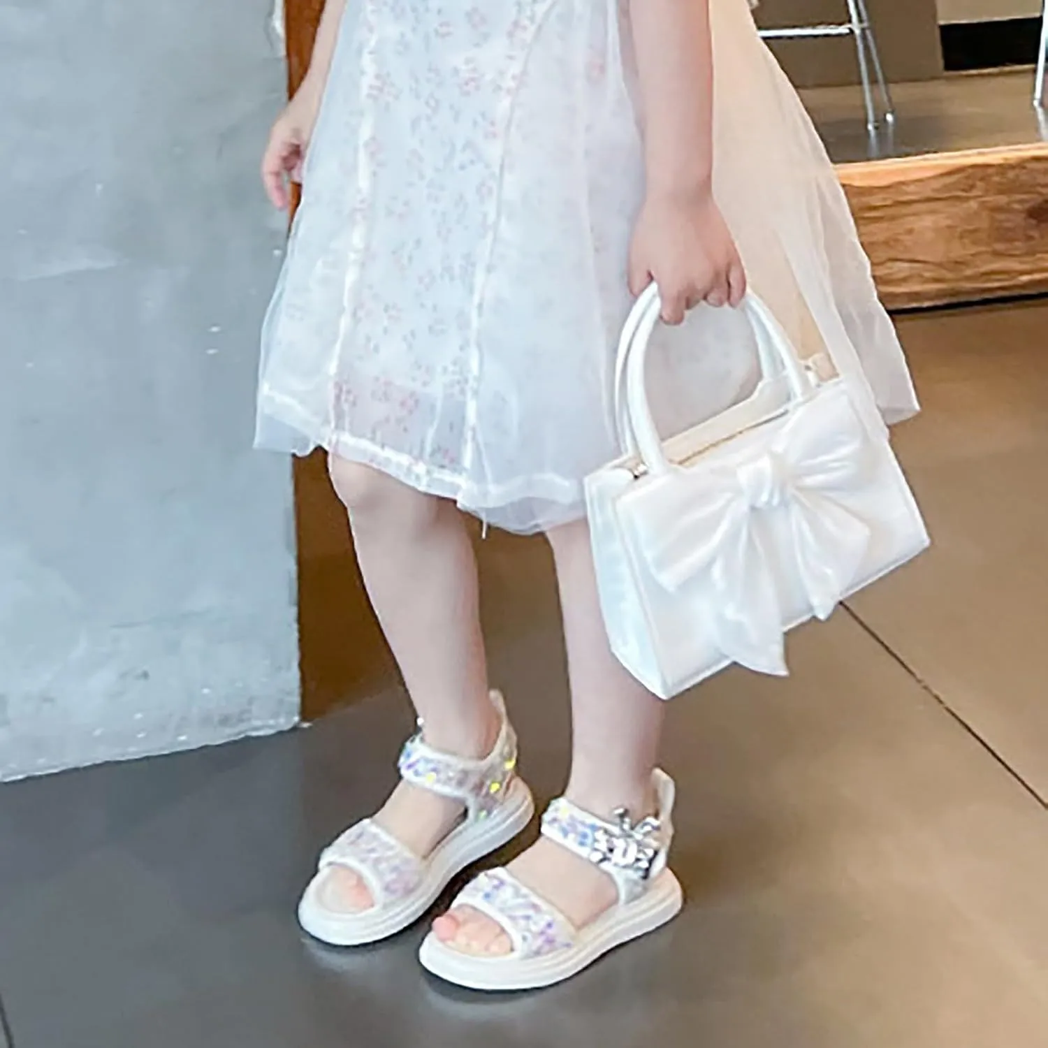 Girls Summer Soft Bottom Non Slip Sports Sequins Sandals Kids Beach Adjustable Color Platform Casual Shoes