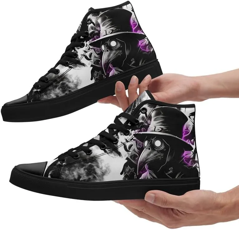 Halloween Horror High Top Canvas Shoes - Skull, Vampire, Werewolf, Witch Designs - Gothic Trainers for Men & Women - Comfortable, Perfect for Parties, Costumes, and Everyday Wear