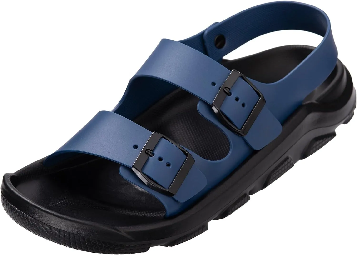 Harssidanzar Summer Mens Sandals Double Buckle Adjustable Slides Flat Beach Sandals KM242US