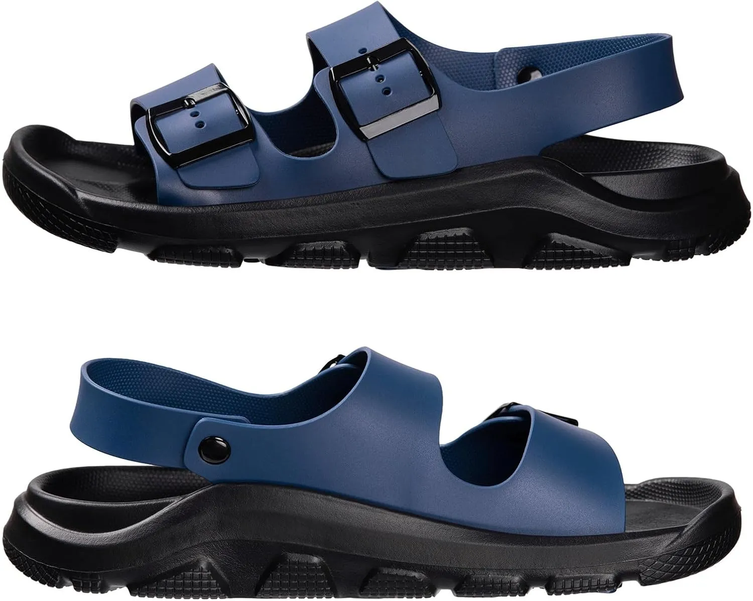 Harssidanzar Summer Mens Sandals Double Buckle Adjustable Slides Flat Beach Sandals KM242US