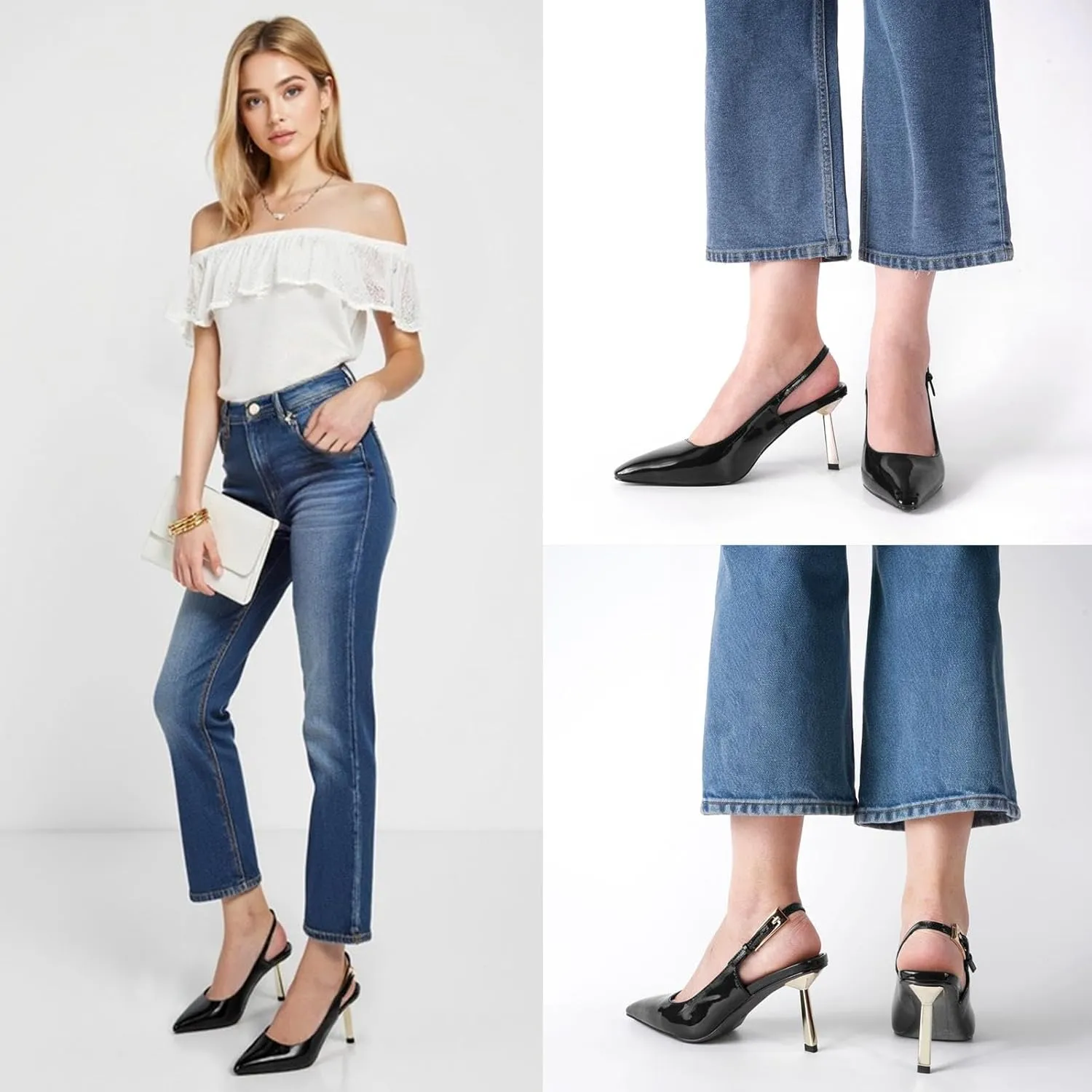 heelchic Slingback Heels for Women Kitten Heel Pointed Toe Heels Closed Toe Pumps Stiletto Dress Shoes Buckle