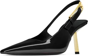 heelchic Slingback Heels for Women Kitten Heel Pointed Toe Heels Closed Toe Pumps Stiletto Dress Shoes Buckle