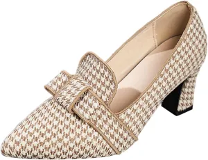 Heeled Loafers for Women Retro Chunky Block Pumps Elegant Business Shoes Pointed Toe Loafers Slip-On Work Pumps
