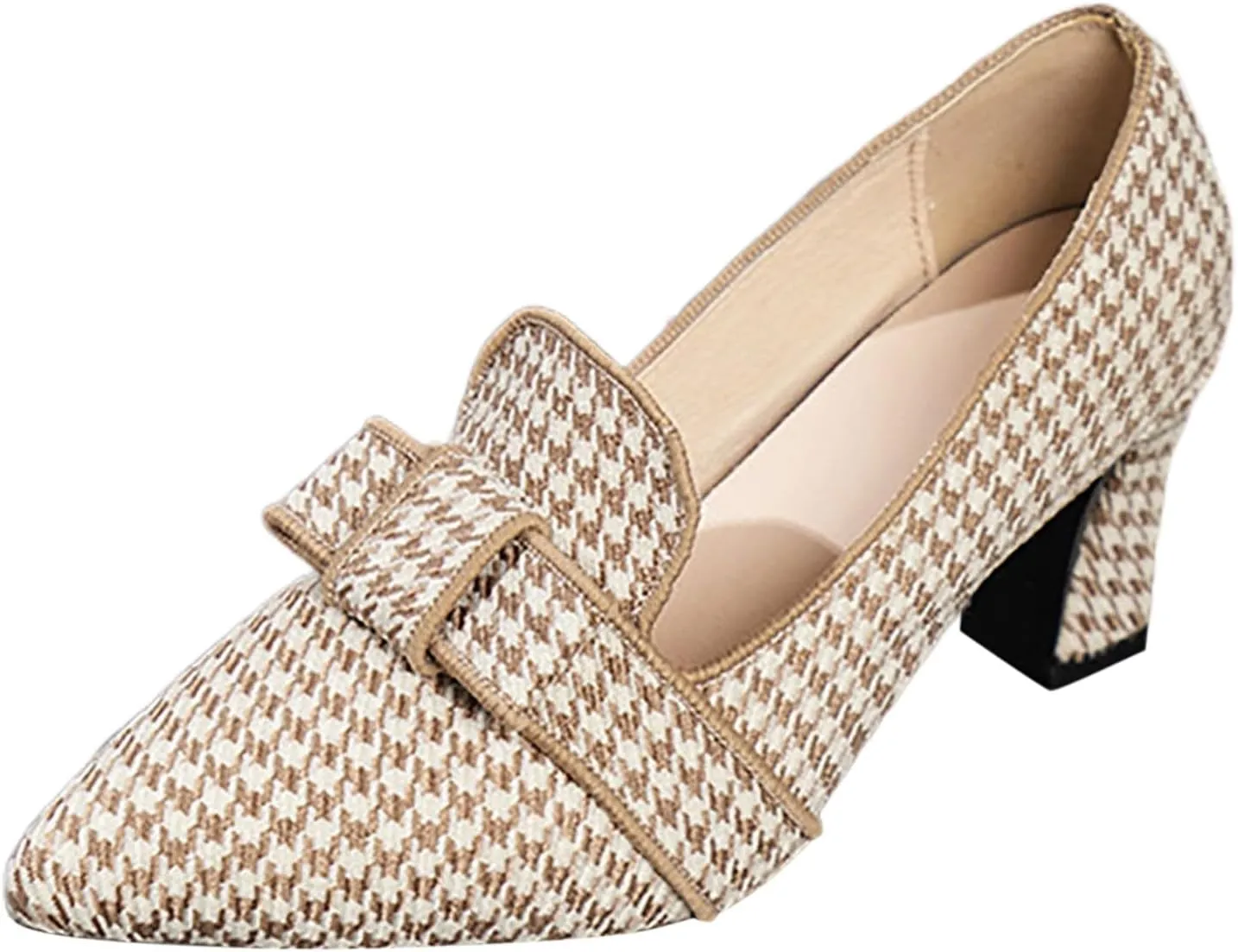 Heeled Loafers for Women Retro Chunky Block Pumps Elegant Business Shoes Pointed Toe Loafers Slip-On Work Pumps