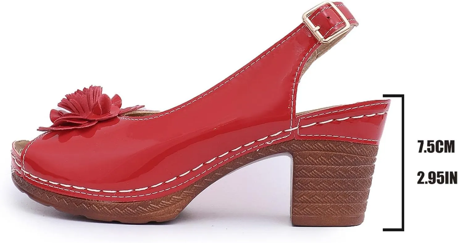 Heeled Sandals for Women Fish Mouth Ankle Strap Classic Short Chunky Sandals with