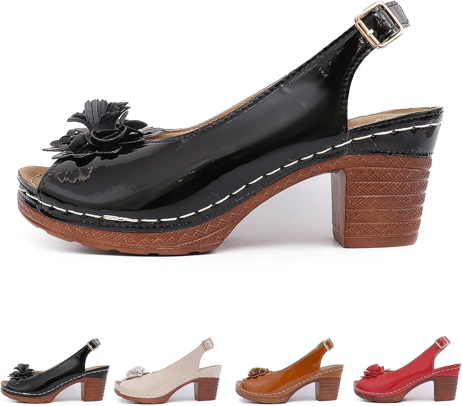 Heeled Sandals for Women Fish Mouth Ankle Strap Classic Short Chunky Sandals with