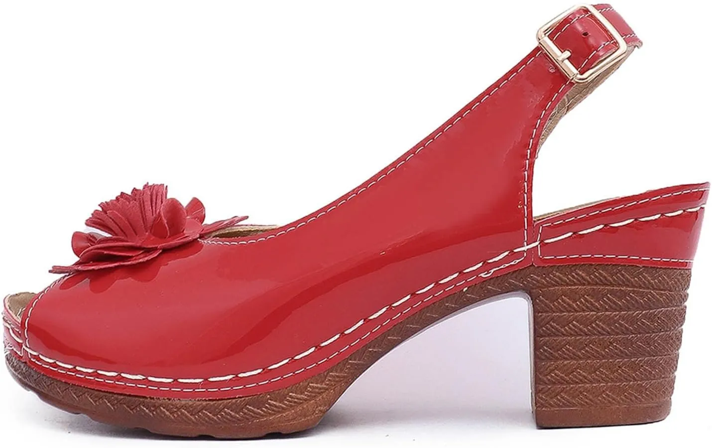 Heeled Sandals for Women Fish Mouth Ankle Strap Classic Short Chunky Sandals with