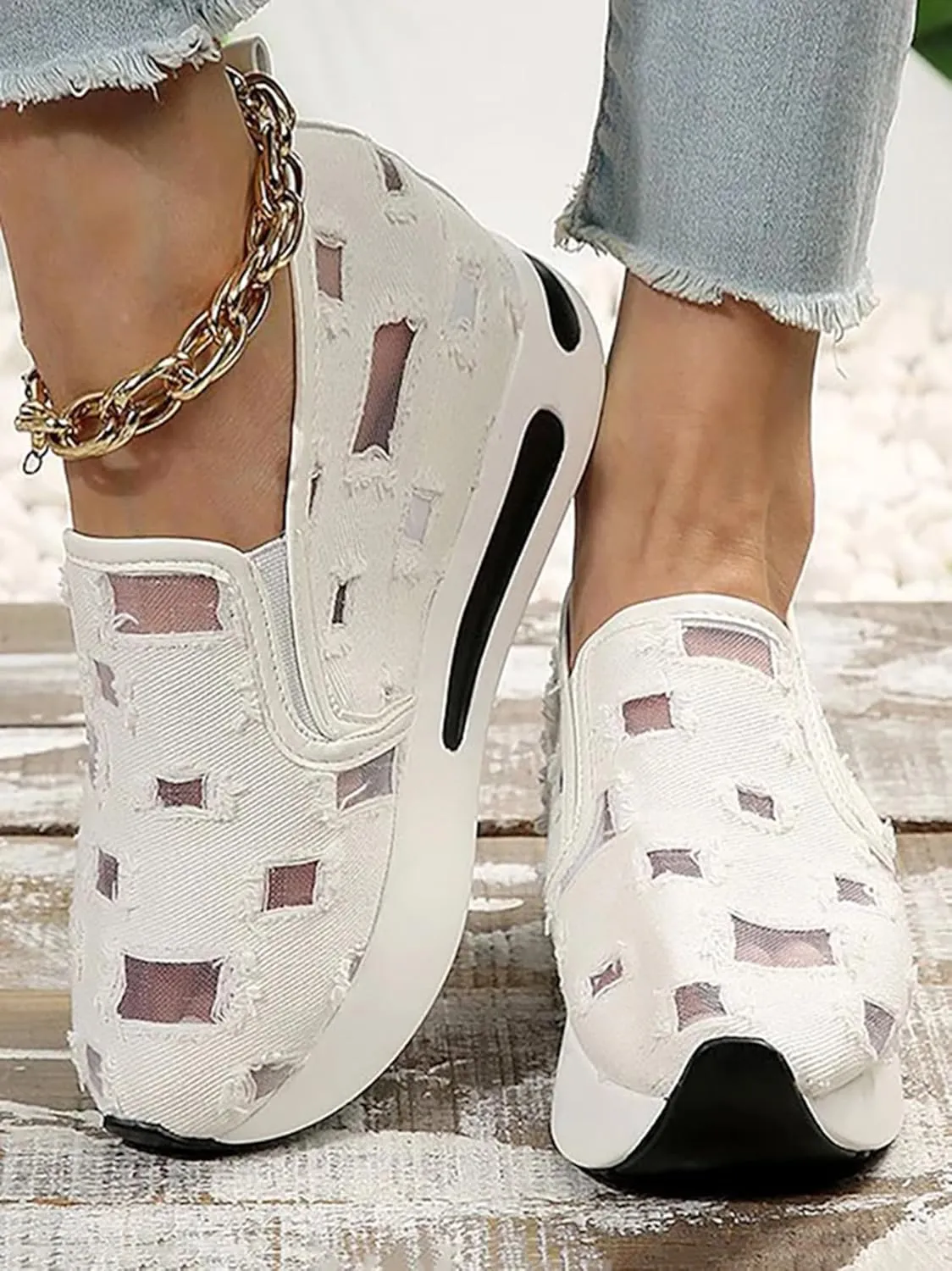 JITUUE Womens Breathable Platform Canvas Shoes Hollow Mesh Closed Toe Comfortable Walking Sports Shoes Summer Style Sandals