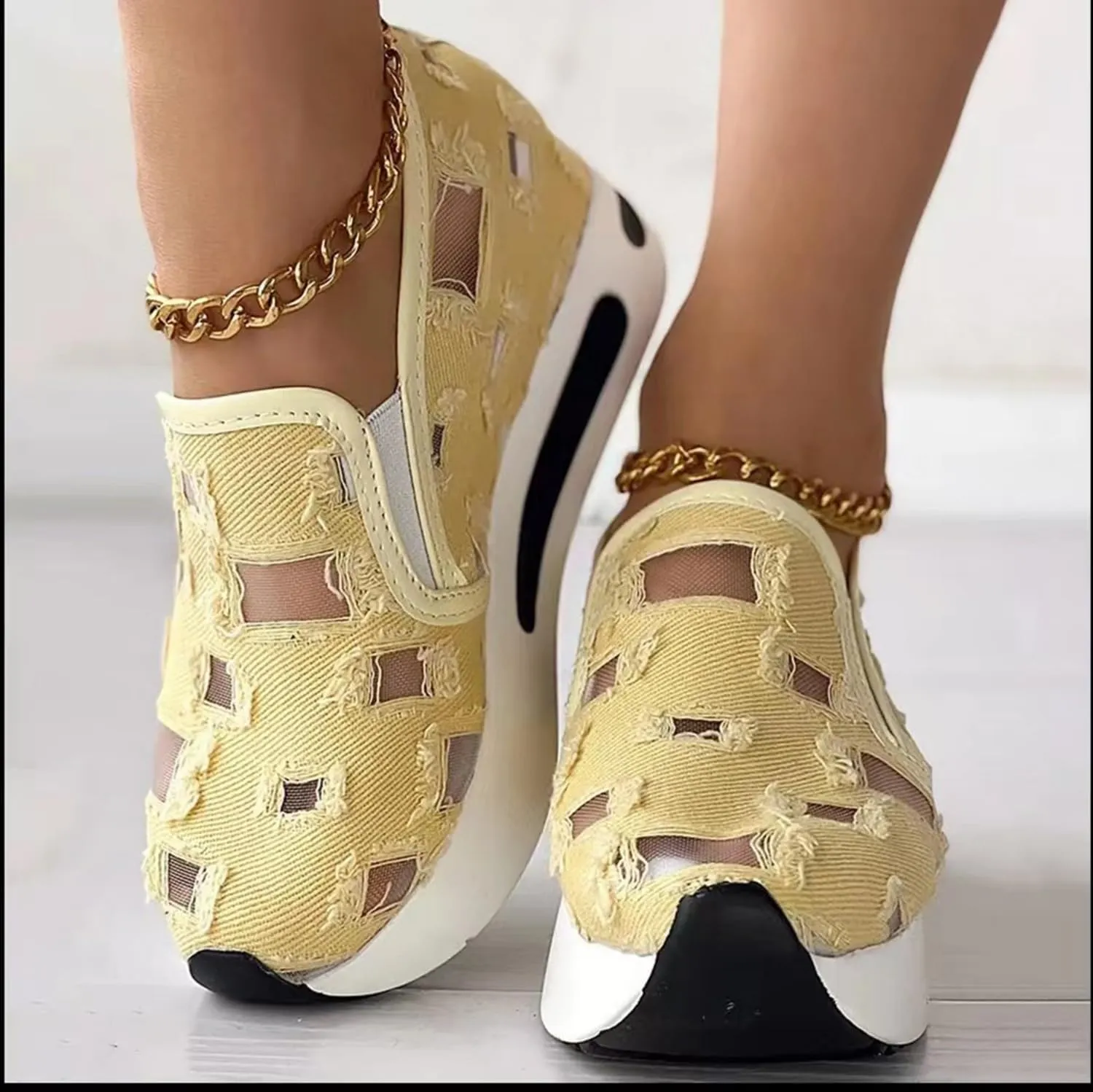 JITUUE Womens Breathable Platform Canvas Shoes Hollow Mesh Closed Toe Comfortable Walking Sports Shoes Summer Style Sandals