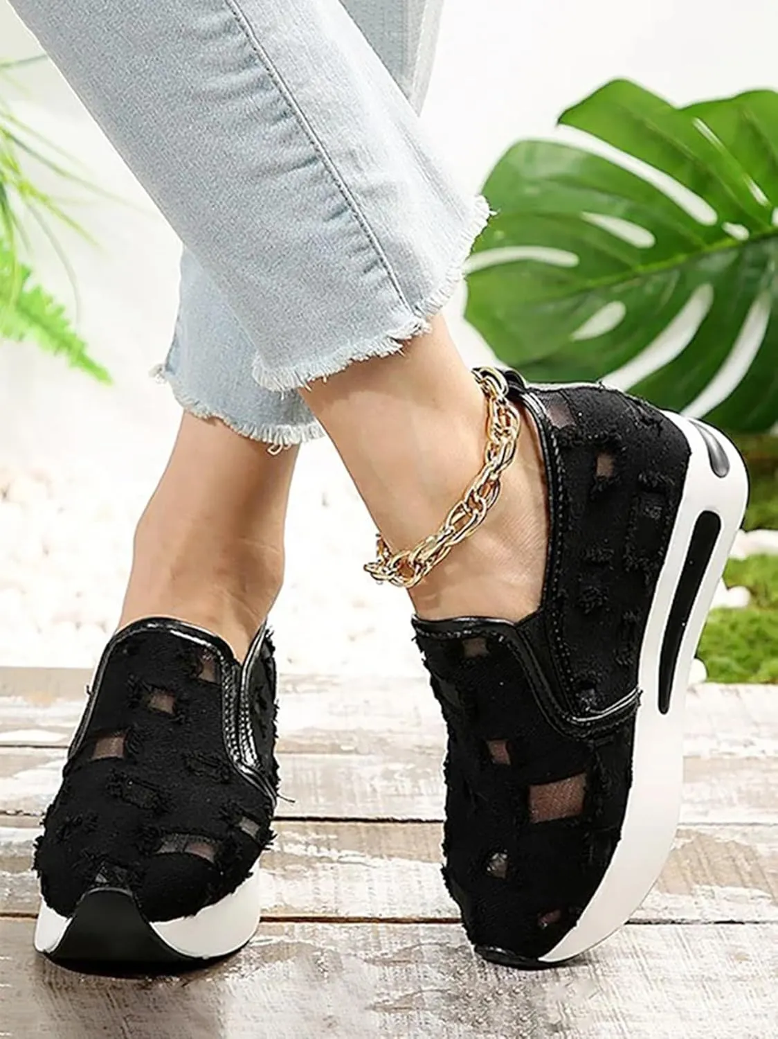 JITUUE Womens Breathable Platform Canvas Shoes Hollow Mesh Closed Toe Comfortable Walking Sports Shoes Summer Style Sandals