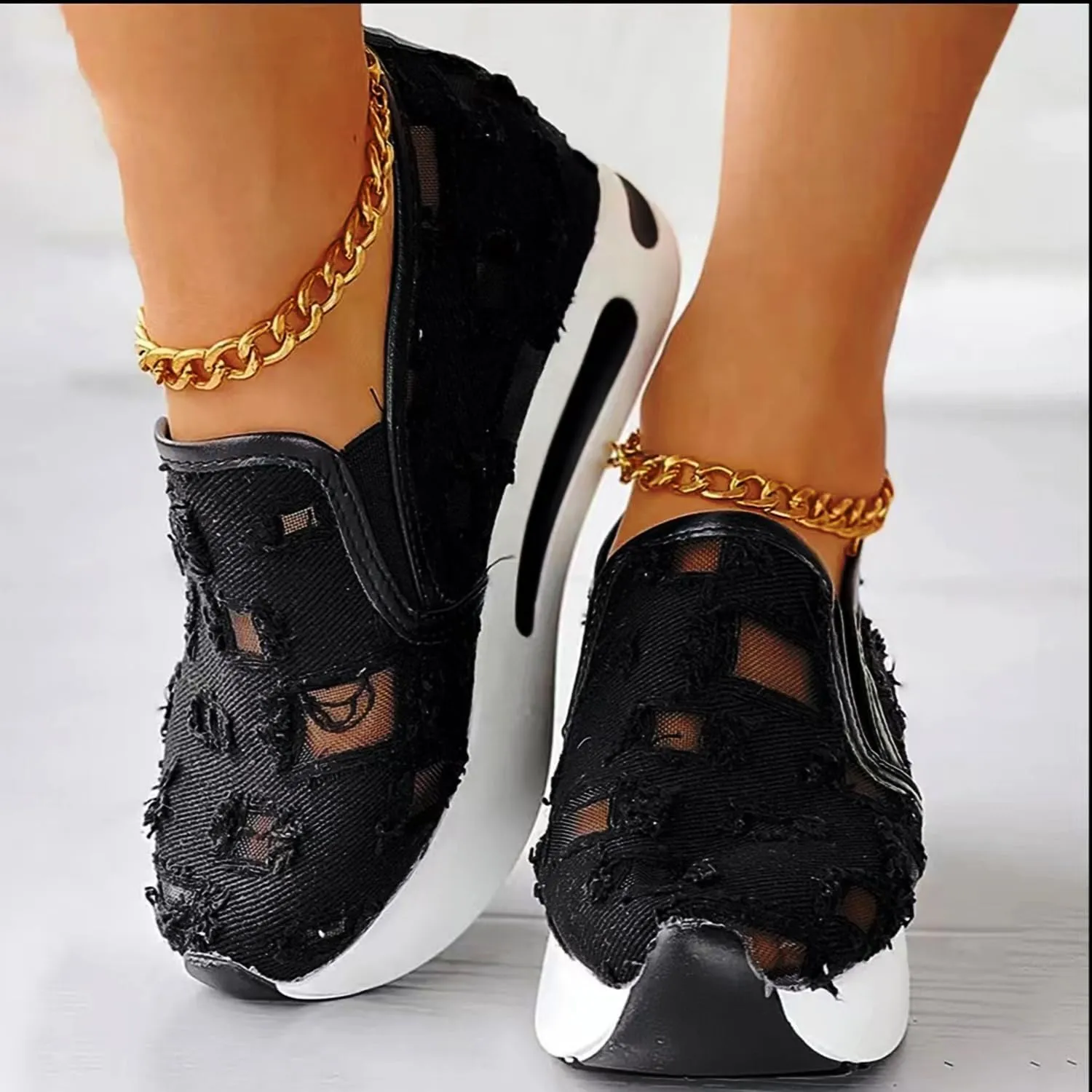 JITUUE Womens Breathable Platform Canvas Shoes Hollow Mesh Closed Toe Comfortable Walking Sports Shoes Summer Style Sandals