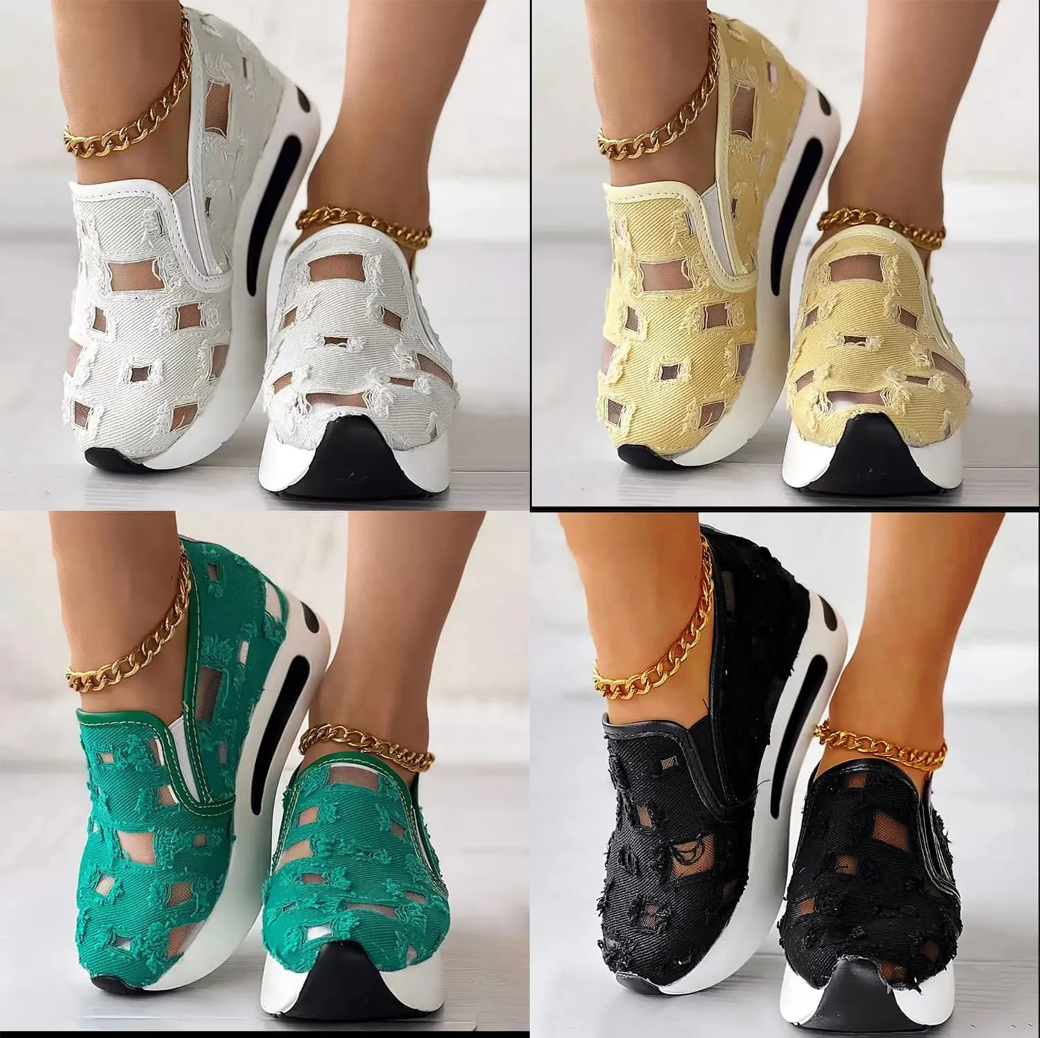 JITUUE Womens Breathable Platform Canvas Shoes Hollow Mesh Closed Toe Comfortable Walking Sports Shoes Summer Style Sandals