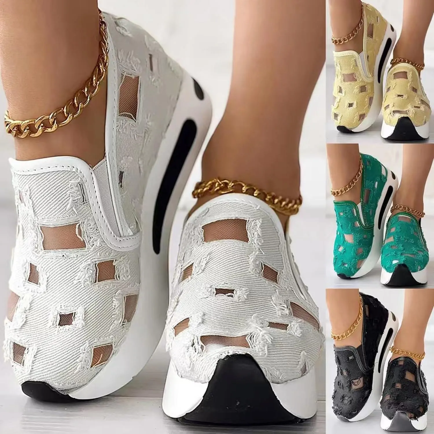 JITUUE Womens Breathable Platform Canvas Shoes Hollow Mesh Closed Toe Comfortable Walking Sports Shoes Summer Style Sandals