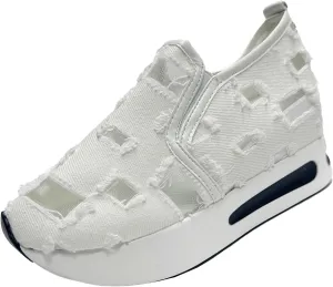 JITUUE Womens Breathable Platform Canvas Shoes Hollow Mesh Closed Toe Comfortable Walking Sports Shoes Summer Style Sandals