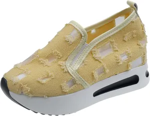 JITUUE Womens Breathable Platform Canvas Shoes Hollow Mesh Closed Toe Comfortable Walking Sports Shoes Summer Style Sandals