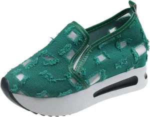 JITUUE Womens Breathable Platform Canvas Shoes Hollow Mesh Closed Toe Comfortable Walking Sports Shoes Summer Style Sandals