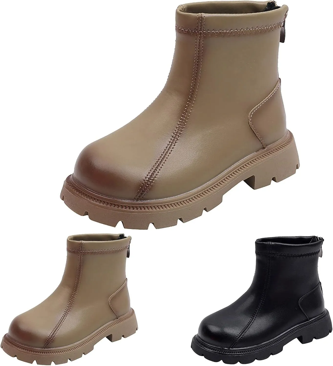 Kids Girls Classic Water Proof Work Ankle Boot Solid Color PU Leather Outdoor Hiking Shoes for Boots Toddler 9