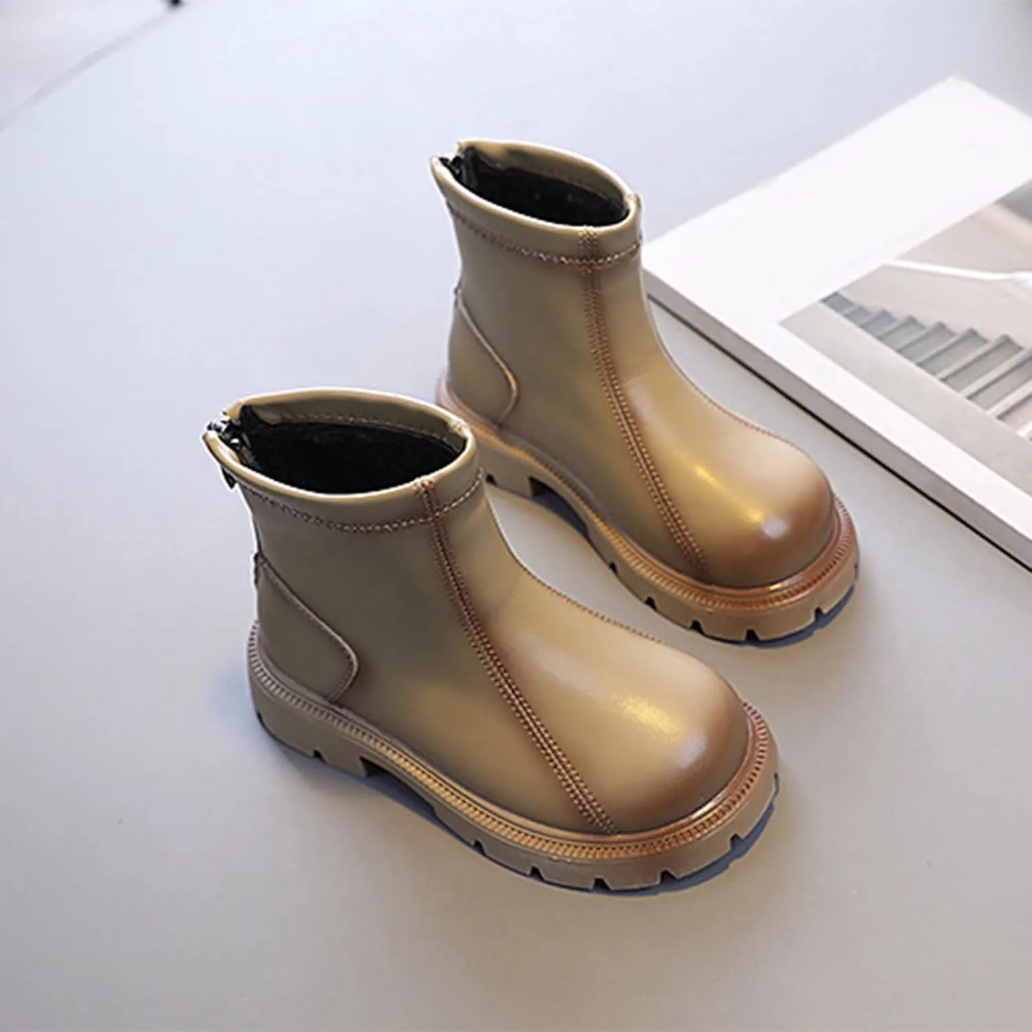 Kids Girls Classic Water Proof Work Ankle Boot Solid Color PU Leather Outdoor Hiking Shoes for Boots Toddler 9