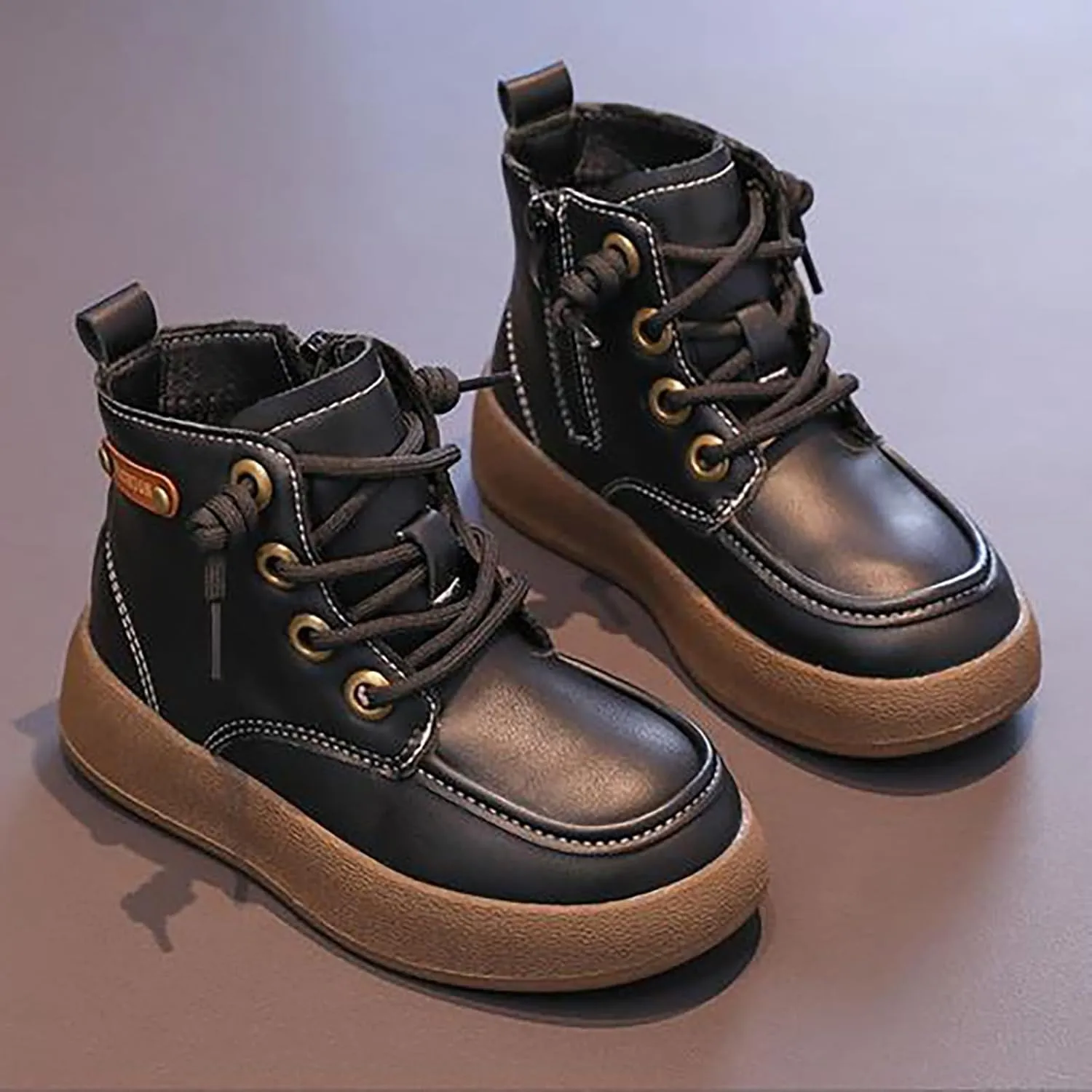 Kids School Ankle Boots for Little Child Classic Water-Proof Comfort Work Boot Unisex Lace-Up Outdoor Hiking Shoes