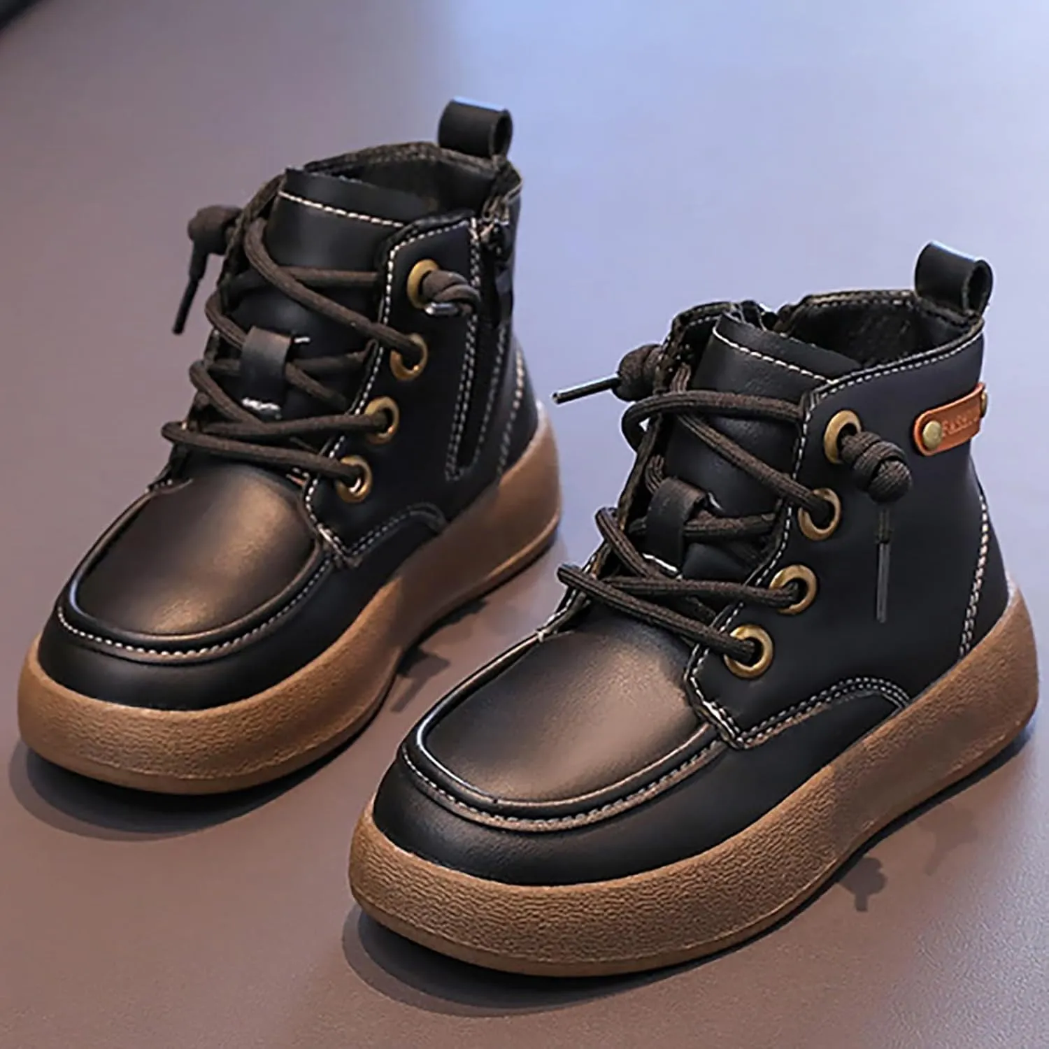 Kids School Ankle Boots for Little Child Classic Water-Proof Comfort Work Boot Unisex Lace-Up Outdoor Hiking Shoes
