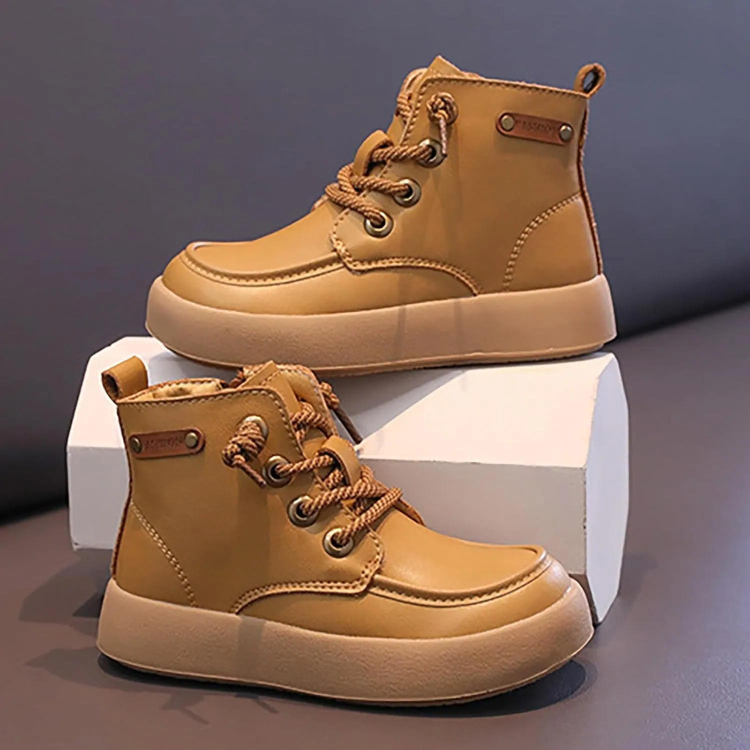 Kids School Ankle Boots for Little Child Classic Water-Proof Comfort Work Boot Unisex Lace-Up Outdoor Hiking Shoes