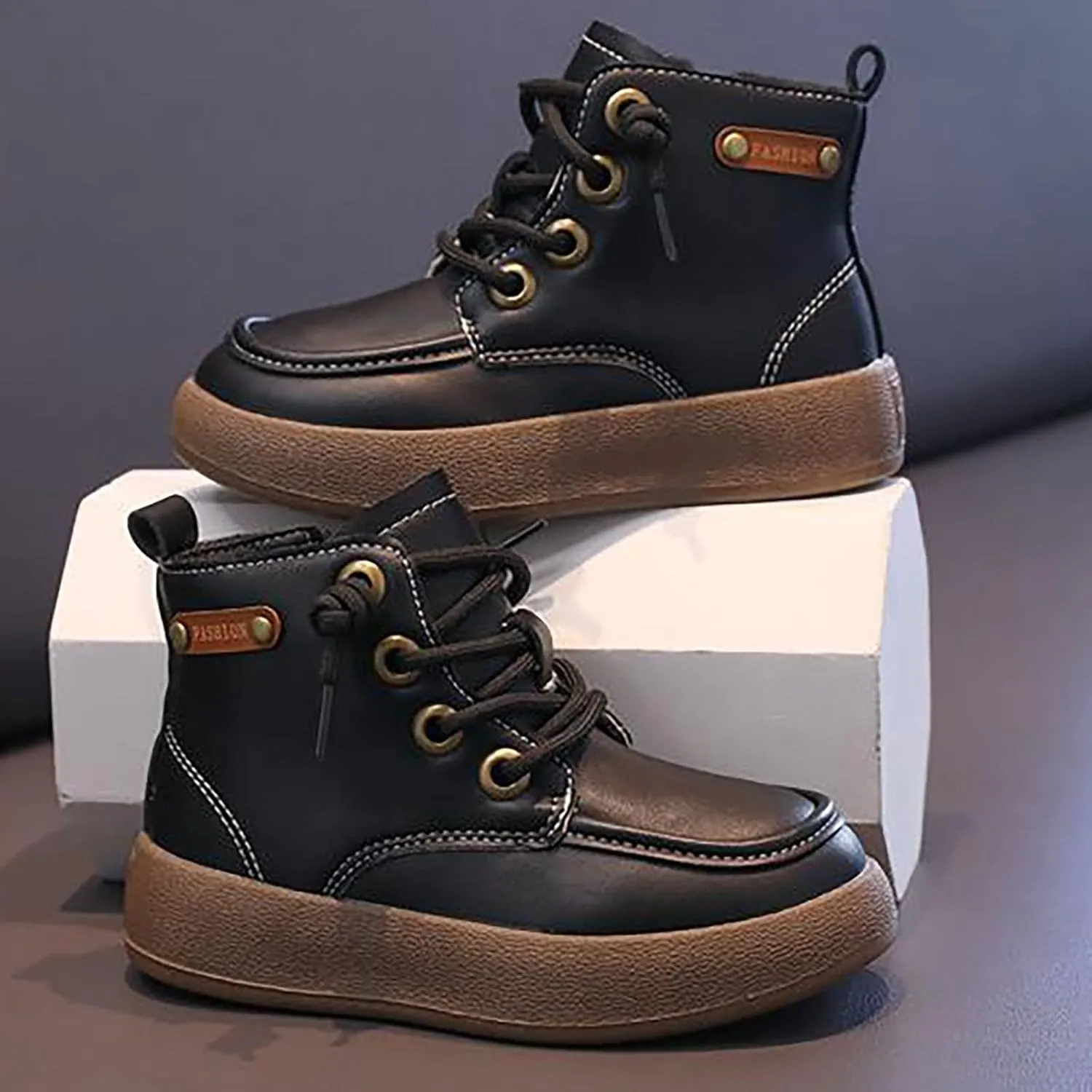 Kids School Ankle Boots for Little Child Classic Water-Proof Comfort Work Boot Unisex Lace-Up Outdoor Hiking Shoes