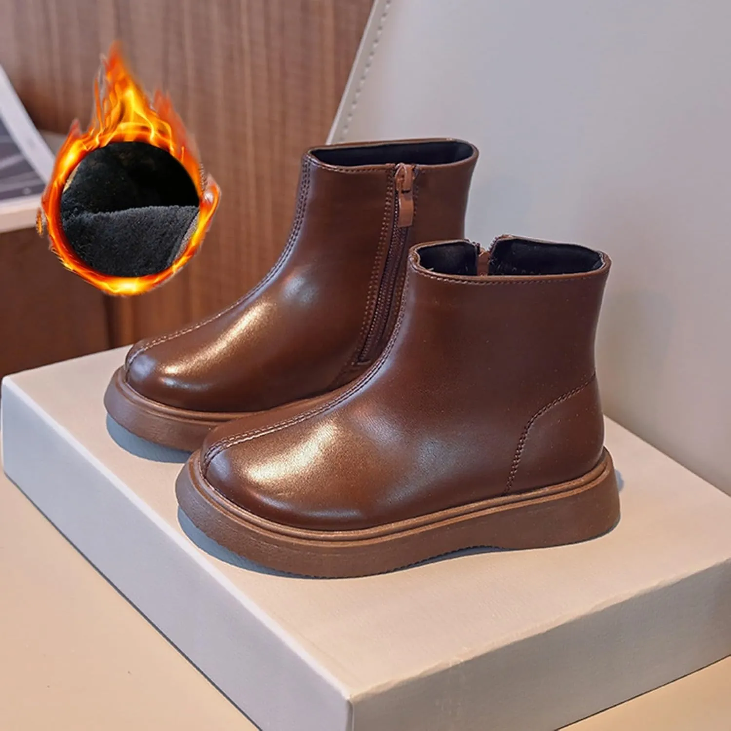 Kids Unisex Leather Ankle Boots Water Proof Classic Simple Outdoor Hiking Walking Booties Solid Soft Casual Shoes