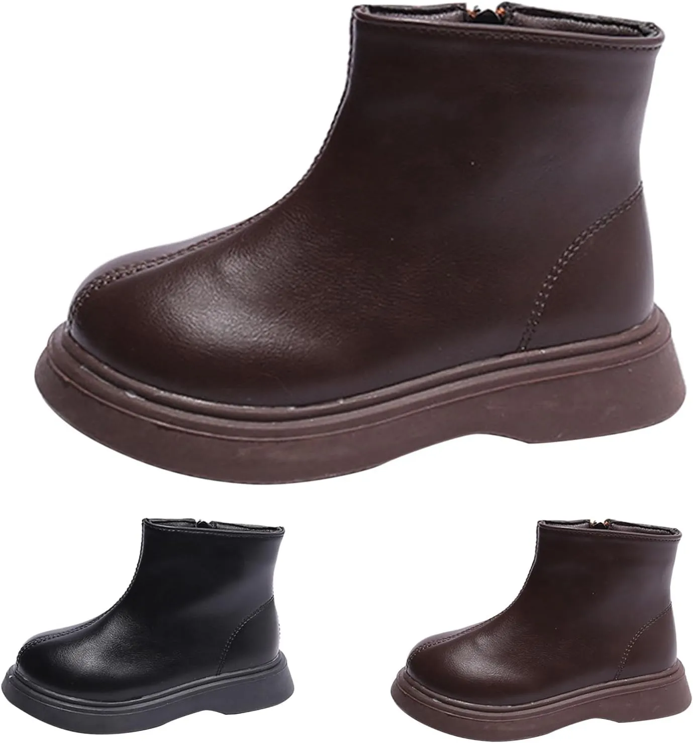 Kids Unisex Leather Ankle Boots Water Proof Classic Simple Outdoor Hiking Walking Booties Solid Soft Casual Shoes