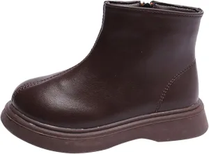 Kids Unisex Leather Ankle Boots Water Proof Classic Simple Outdoor Hiking Walking Booties Solid Soft Casual Shoes