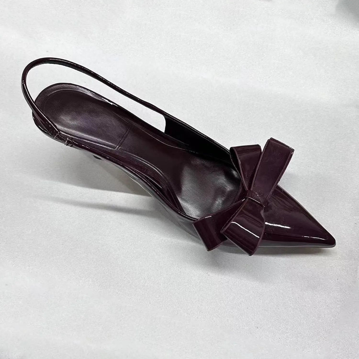 KOKOMOMO Womens Pointed Toe Slingback Heels Patent Leather Pumps Bow Heels