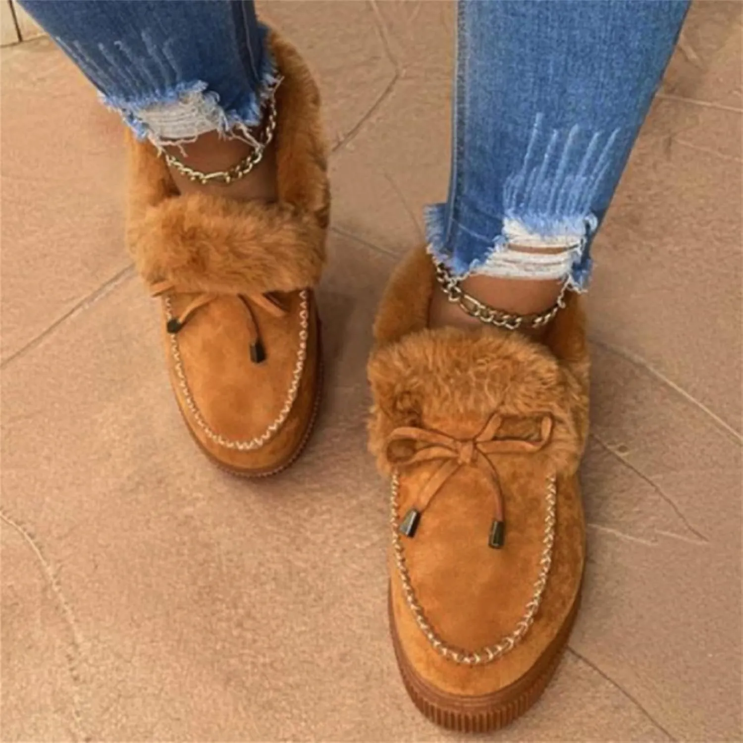 Ladmiple Snow Boots For Women Wide Width Winter Warm Ankle Booties Lace Up Outdoor Fur Lined Comfortable Fashion Shoes