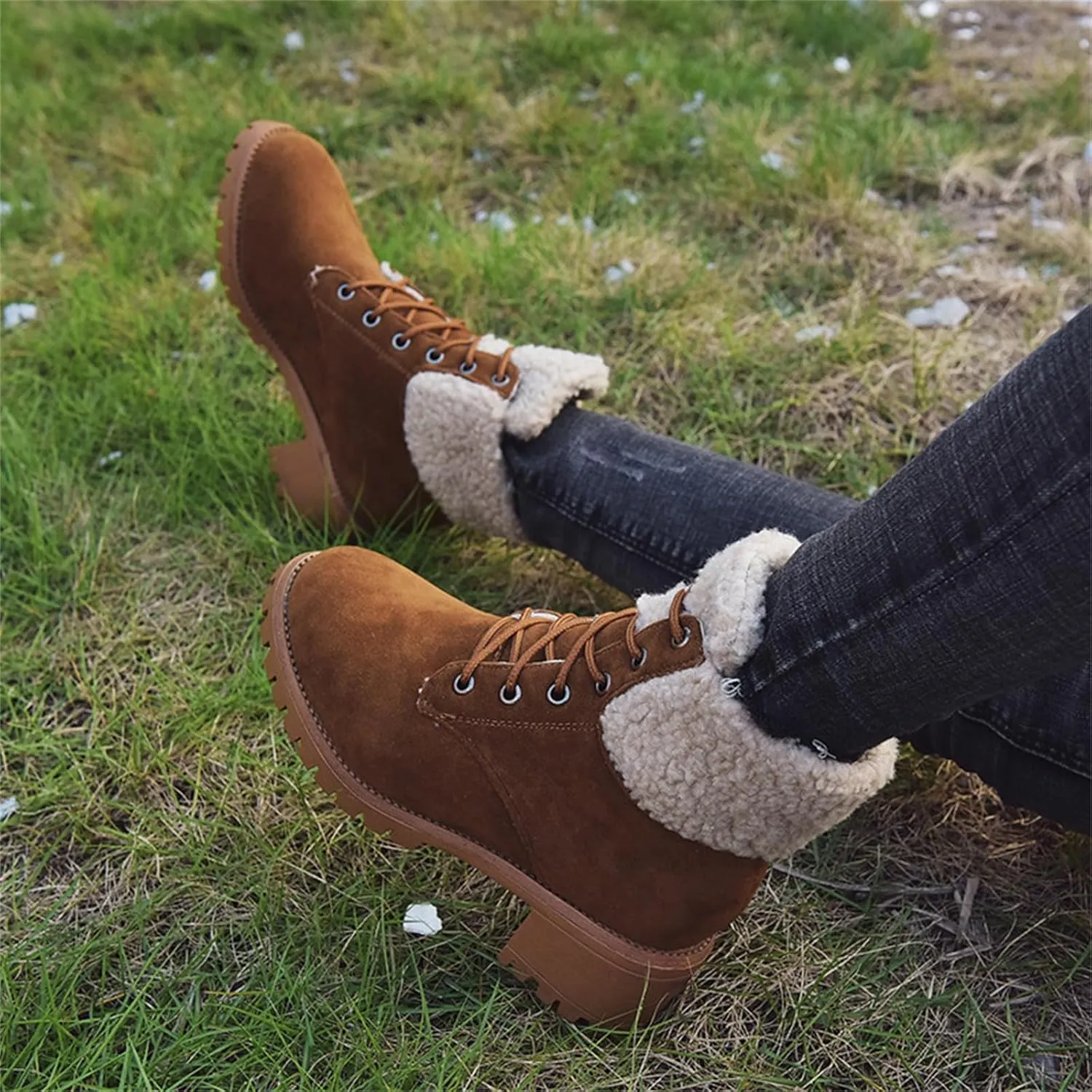 Ladmiple Snow Boots For Women Wide Width Winter Warm Ankle Booties Lace Up Outdoor Fur Lined Comfortable Fashion Shoes