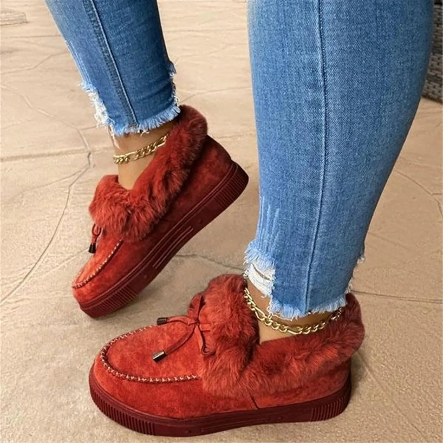 Ladmiple Winter Boots For Women Cute Warm Fur Lined Snow Ankle Booties Outdoor Fashion Comfortable Slip On Walking Shoes