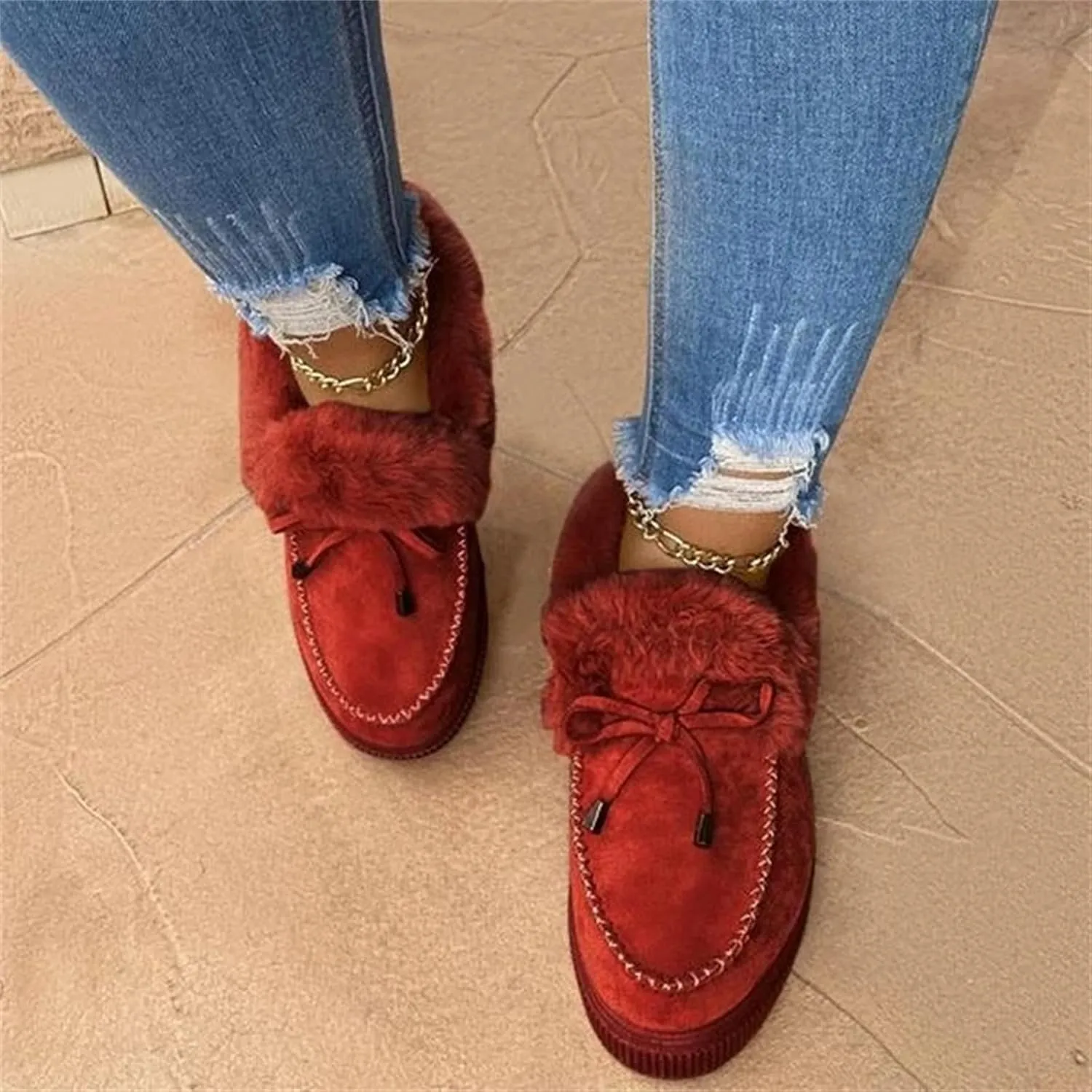 Ladmiple Winter Boots For Women Cute Warm Fur Lined Snow Ankle Booties Outdoor Fashion Comfortable Slip On Walking Shoes