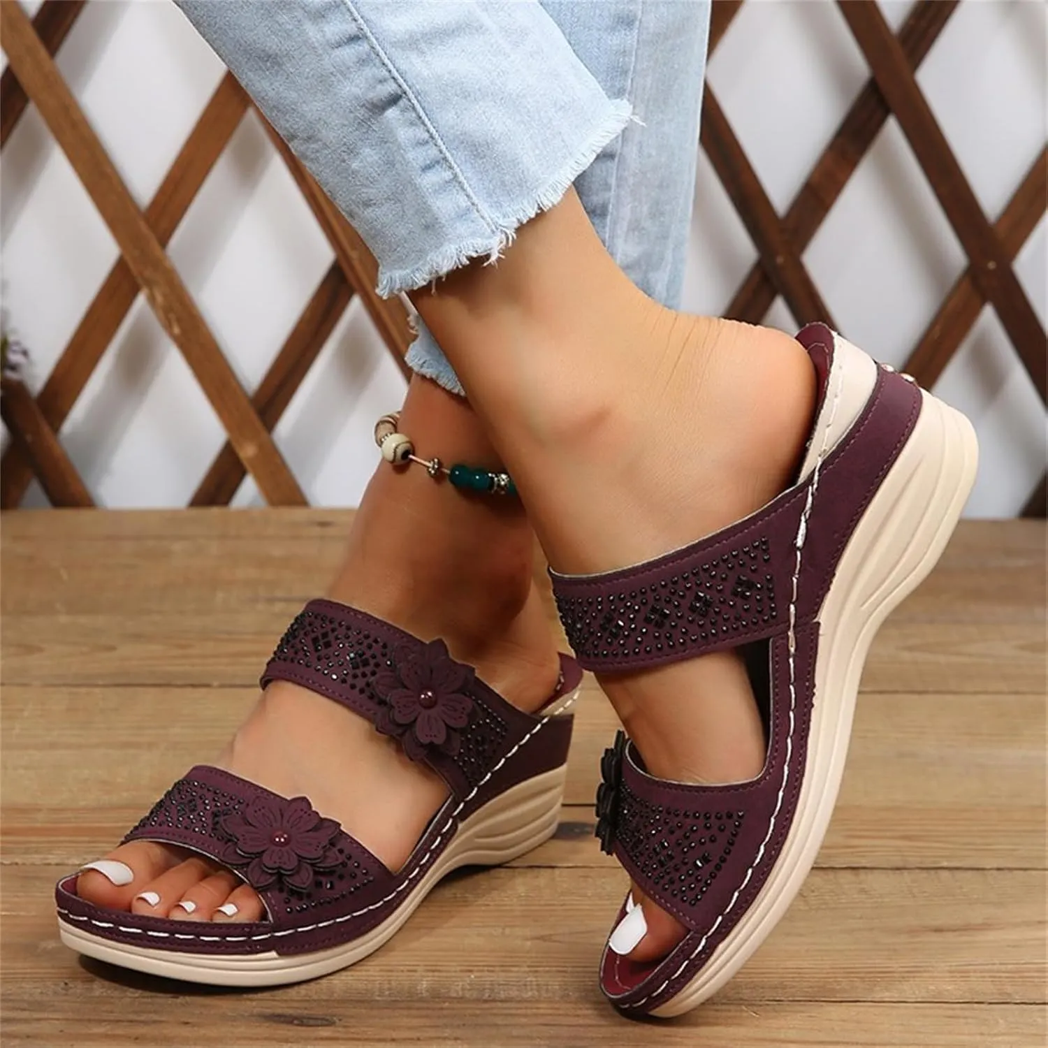 Lausiuoe Orthopedic Sandals For Women Arch Support Sandals Wedge Heel Slip On Summer Shoes Dressy Orthotic Slides Flip Flops