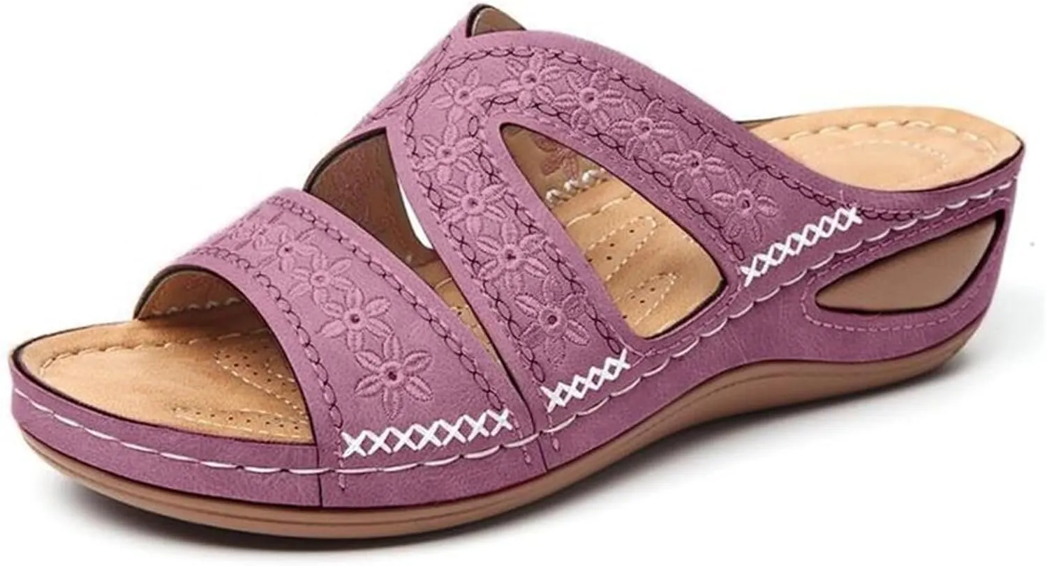 Lausiuoe Sandals Women Dressy Comfortable Orthotic Slides Arch Support Slip on Soft Fashion Orthopedic Slippers Flip Flops