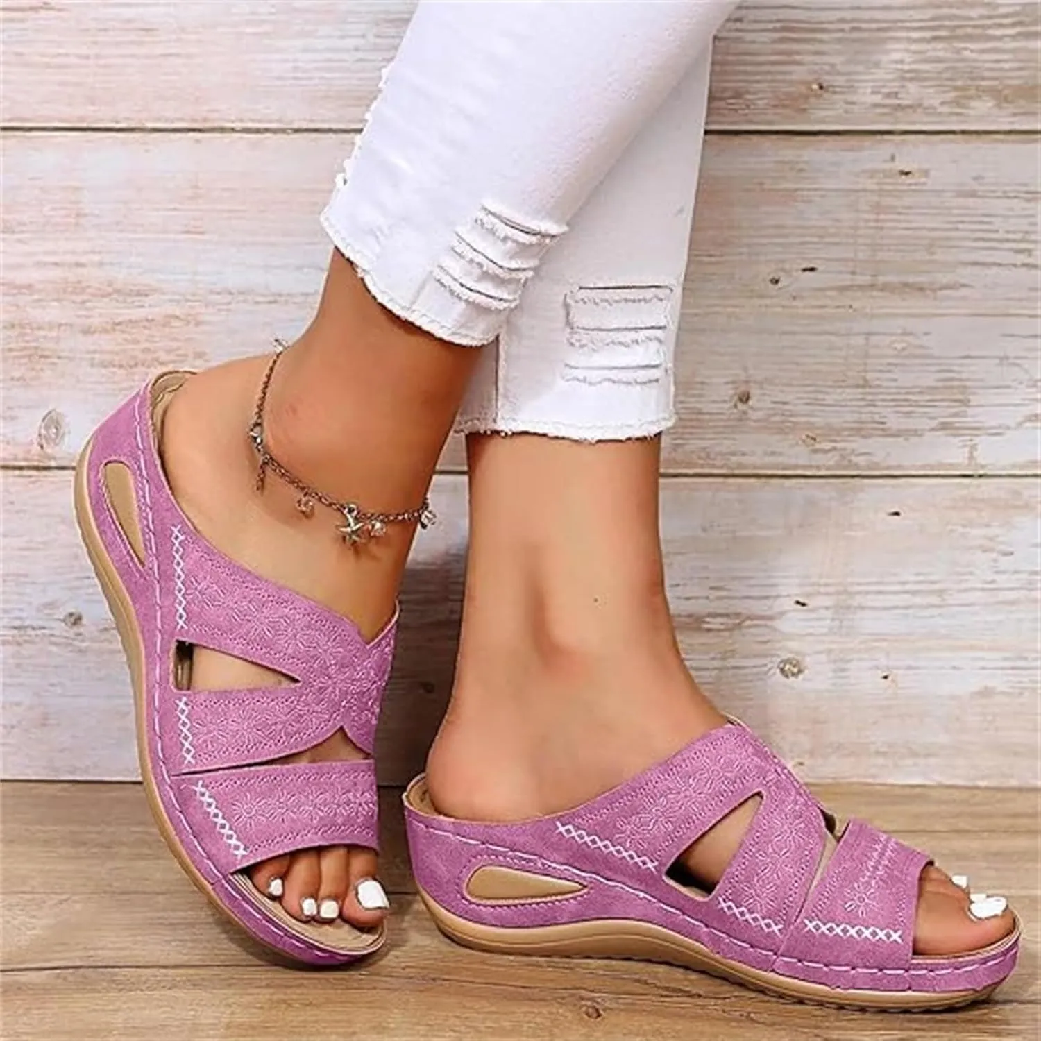 Lausiuoe Sandals Women Dressy Comfortable Orthotic Slides Arch Support Slip on Soft Fashion Orthopedic Slippers Flip Flops