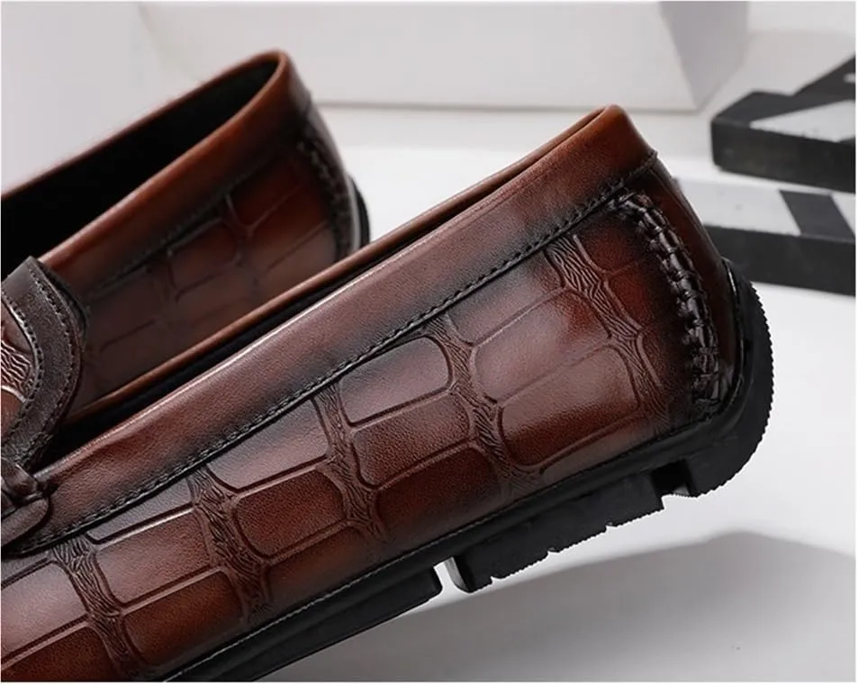 Lightweight Fashion Mens Loafers Solid Color Stone Pattern Tassel Driving Loafers Anti-Slip Flat Heel