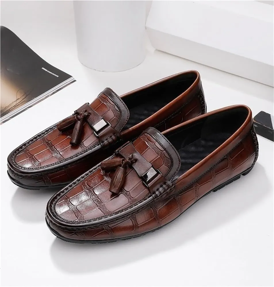 Lightweight Fashion Mens Loafers Solid Color Stone Pattern Tassel Driving Loafers Anti-Slip Flat Heel