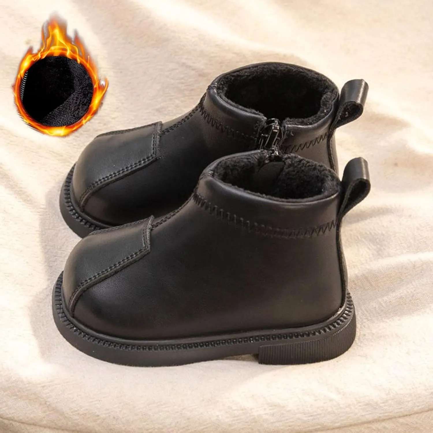 Little Boys Girls Classic Ankle Boots Toddler Water-proof PU Leather Fall Winter Simple Outdoor Hiking Snow Shoes