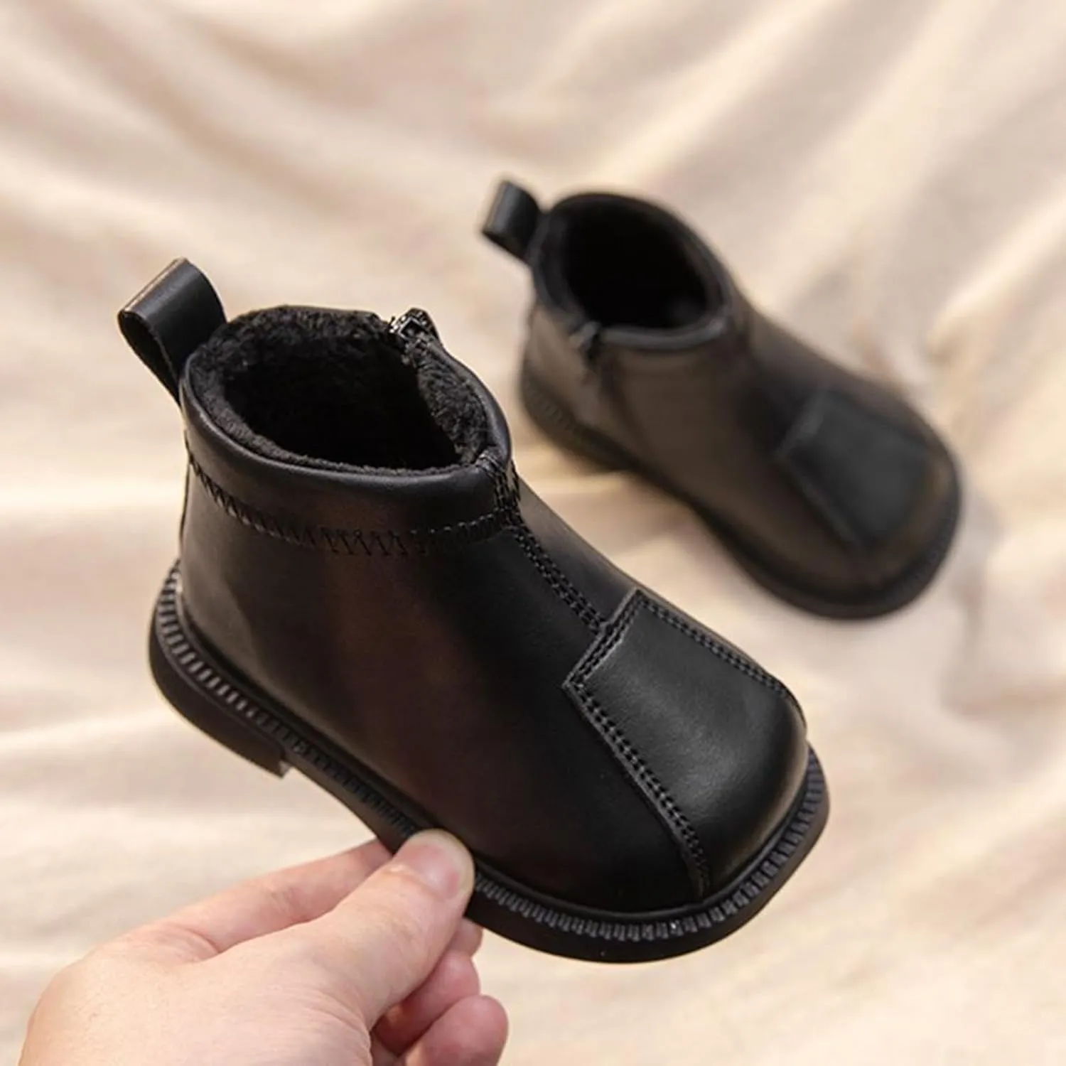Little Boys Girls Classic Ankle Boots Toddler Water-proof PU Leather Fall Winter Simple Outdoor Hiking Snow Shoes